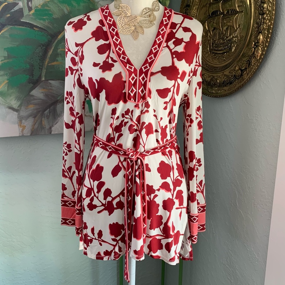 BCBGMaxazria Bell Sleeve Floral Tunic